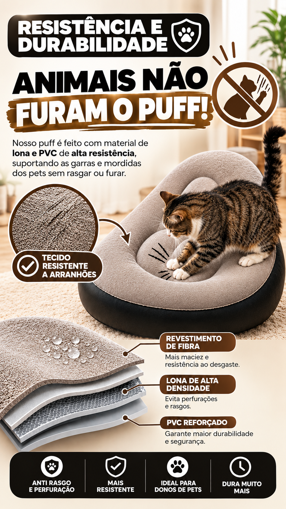Puff resistente para pets felizes