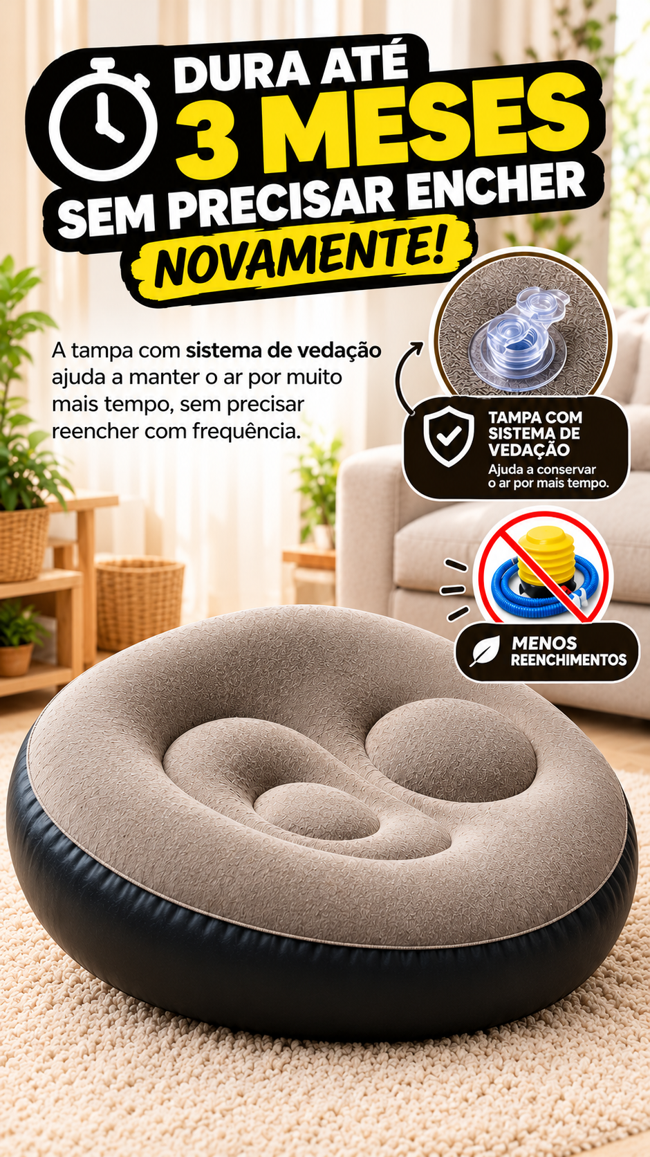 Cama inflável que dura até 3 meses sem reencher