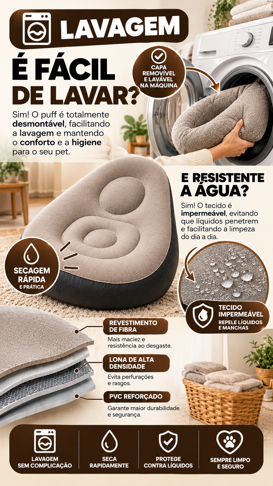 Puff pet lavável e impermeável